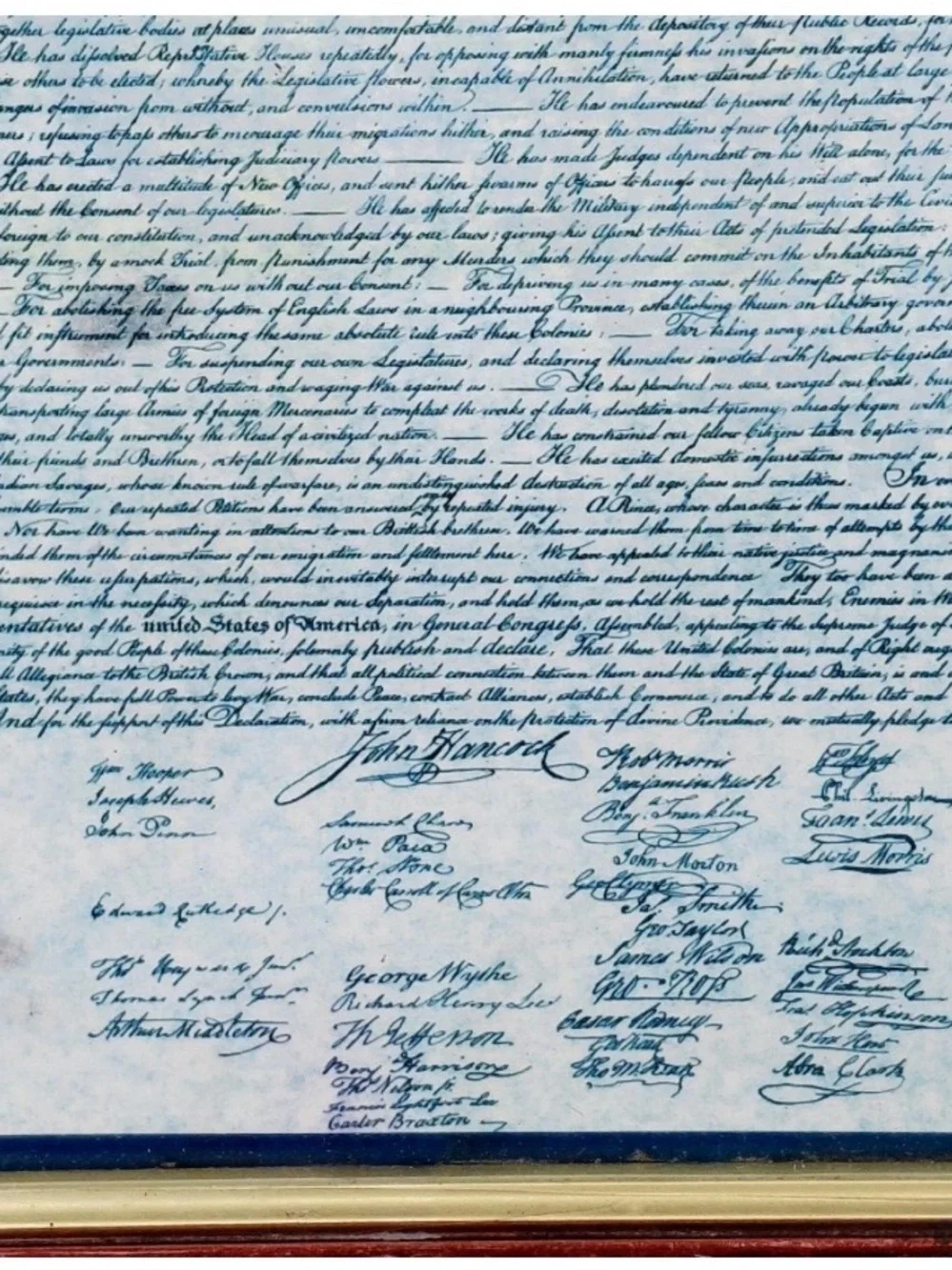 Framed Declaration of Independence with 3 coins